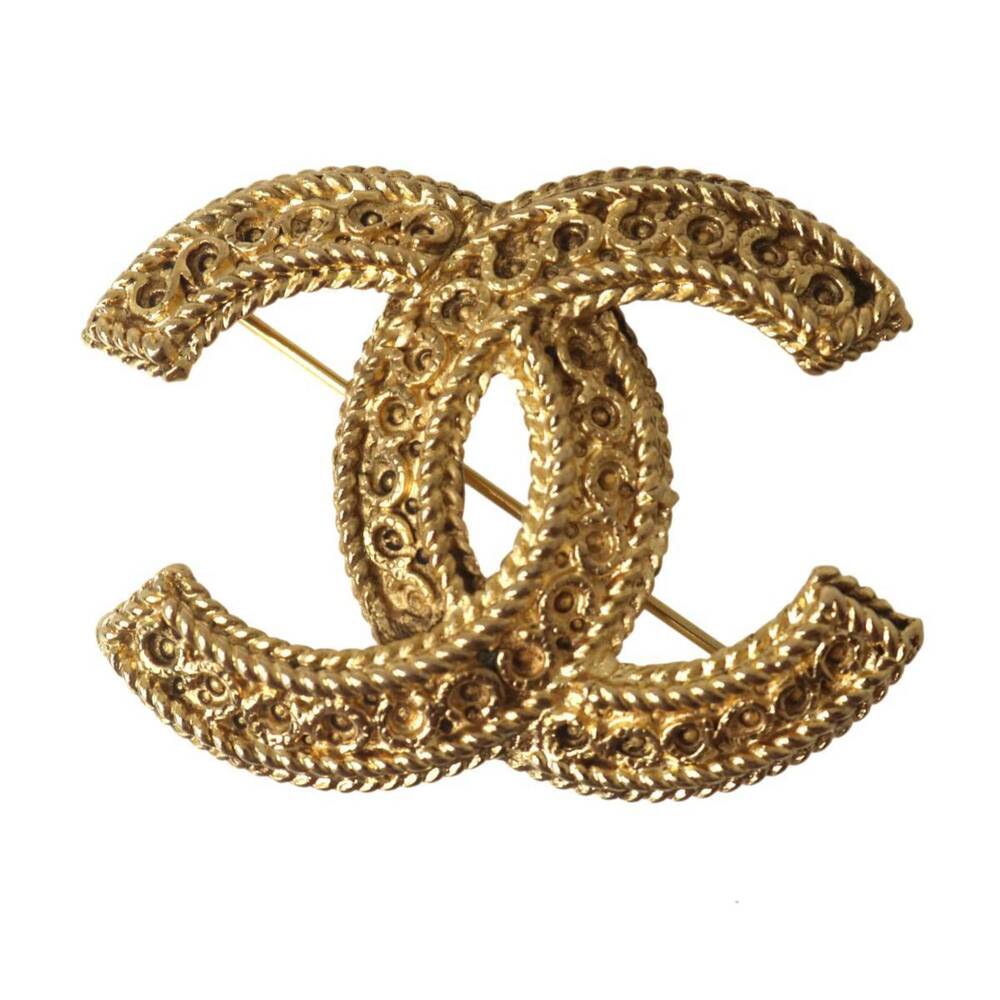 CHANEL Authentic Gold Logo Brooch - Picture 2 of 7